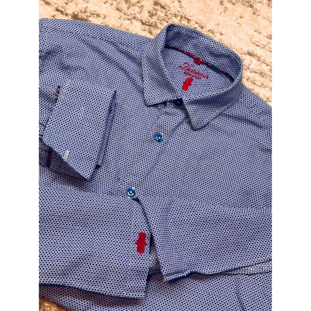 Luchiano Visconti Shirt Mens M Blue Geometric Long Sleeve Button Up Cotton